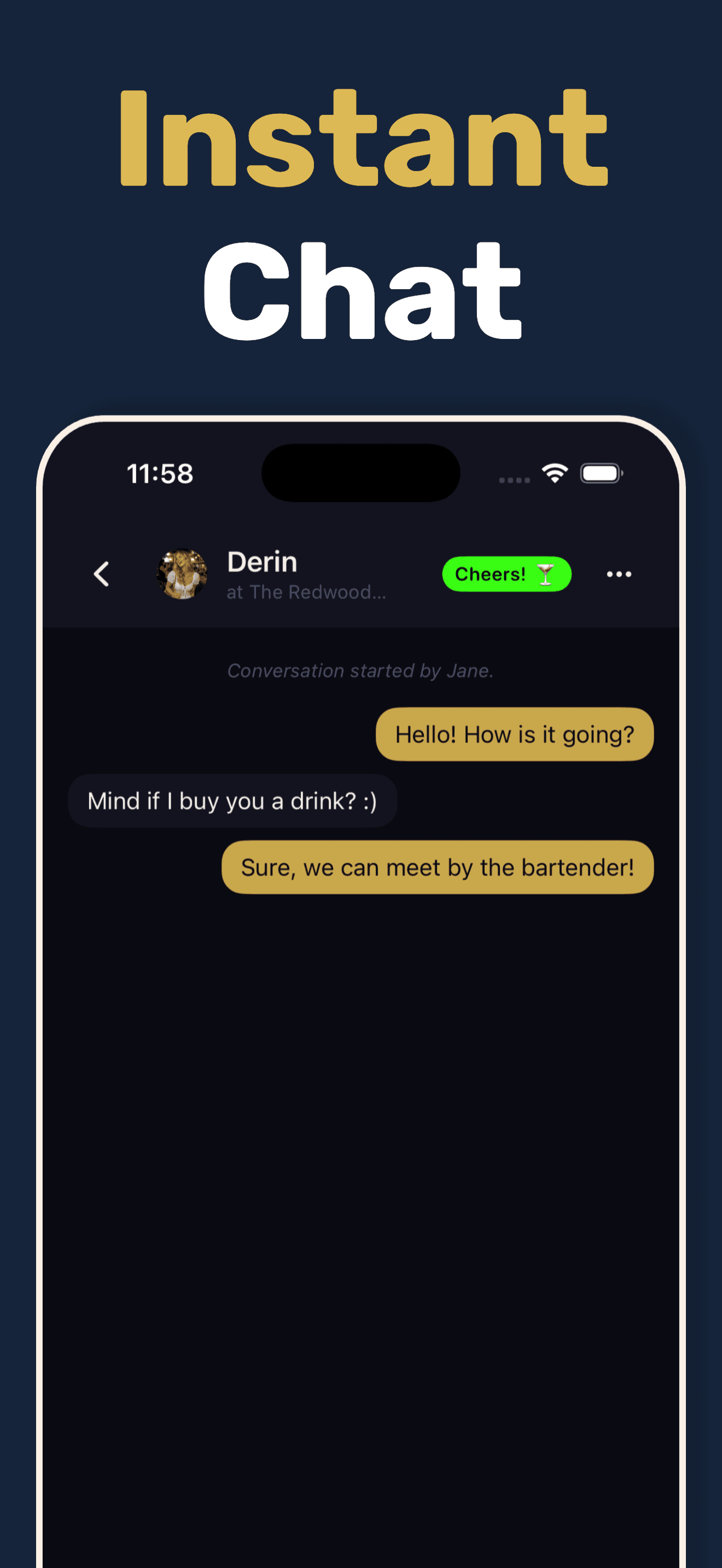 CocktailConnect instant chat screen